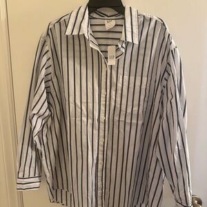 GAP Men's White Shirt with Navy Vertical Stripes